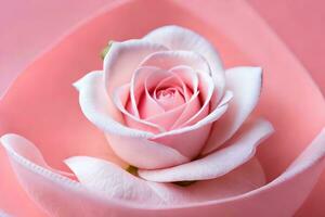 un' rosa rosa è mostrato nel il centro di un' rosa sfondo. ai-generato foto