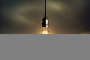 un' leggero lampadina è sospeso a partire dal un' corda. ai-generato foto