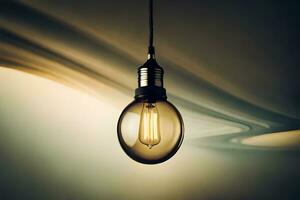 un' leggero lampadina sospeso a partire dal un' soffitto. ai-generato foto