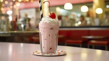 ciliegia frappè nel un' classico americano cena. cibo fotografia concetto. generativo ai foto