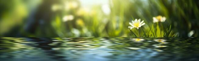 sfocato Immagine di naturale sfondo a partire dal acqua e impianti. generativo ai foto