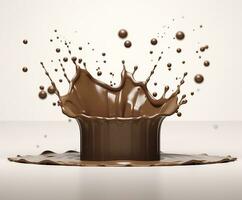 cioccolato spruzzo con un' podio, modello sfondo per latte Prodotto Schermo, 3d. generativo ai foto