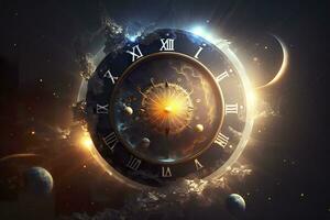 orologio nel spazio, tempo concetto. generativo ai foto