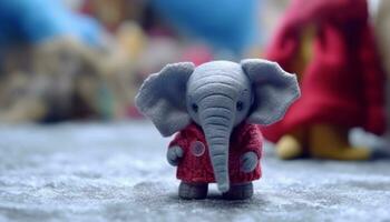 elefante giocattolo, piccolo figurina, carino souvenir, blu decorazione, vecchio scultura generato di ai foto