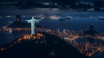 notte Visualizza di Cristo il Redentore. generativo ai foto