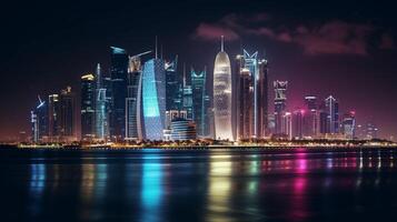 notte Visualizza di burj Qatar. generativo ai foto