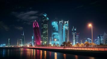 notte Visualizza di burj Qatar. generativo ai foto