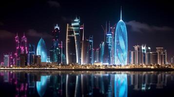 notte Visualizza di burj Qatar. generativo ai foto