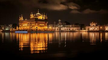 notte Visualizza di d'oro tempio - armandir sahib. generativo ai foto