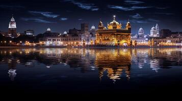 notte Visualizza di d'oro tempio - armandir sahib. generativo ai foto