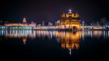 notte Visualizza di d'oro tempio - armandir sahib. generativo ai foto