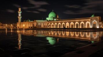 notte Visualizza di grande moschea di kairouan. generativo ai foto