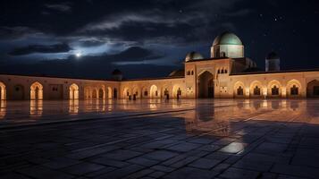 notte Visualizza di grande moschea di kairouan. generativo ai foto