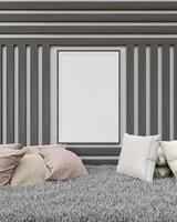 camera da letto con letto e cornice fissata al muro. stile 3D.