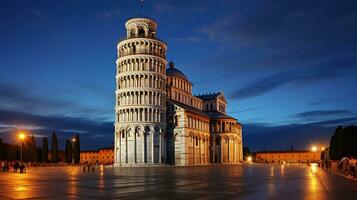 notte Visualizza di pendente Torre di pisa. generativo ai foto