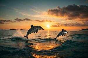 bellissimo tramonto Visualizza a partire dal spiaggia, ai generato. foto