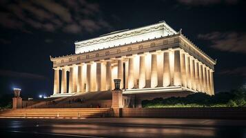 notte Visualizza di Lincoln memoriale. generativo ai foto