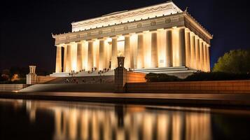 notte Visualizza di Lincoln memoriale. generativo ai foto