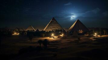 notte Visualizza di piramidi di giza. generativo ai foto