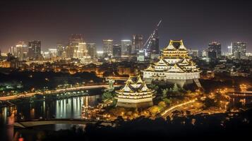 notte Visualizza di osaka castello. generativo ai foto