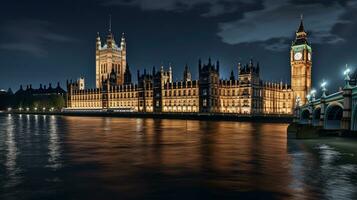 notte Visualizza di palazzo di westminster. generativo ai foto