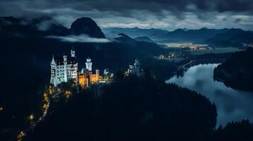 notte Visualizza di neuschwanstein castello. generativo ai foto