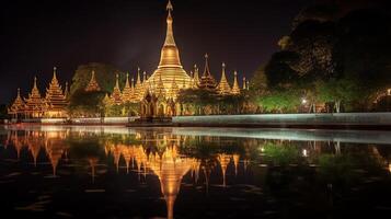 notte Visualizza di il shwedagon pagoda. generativo ai foto