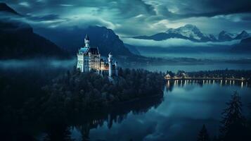 notte Visualizza di neuschwanstein castello. generativo ai foto