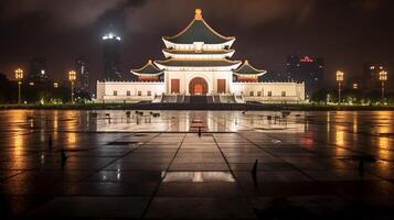 notte Visualizza di nazionale chiang kai-shek memoriale sala. generativo ai foto