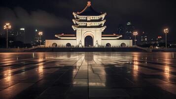 notte Visualizza di nazionale chiang kai-shek memoriale sala. generativo ai foto