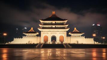 notte Visualizza di nazionale chiang kai-shek memoriale sala. generativo ai foto