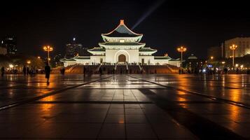 notte Visualizza di nazionale chiang kai-shek memoriale sala. generativo ai foto