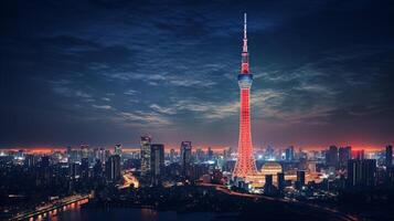 notte Visualizza di tokyo skytree. generativo ai foto