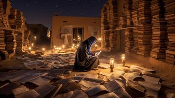 notte Visualizza di timbuktu manoscritti. generativo ai foto