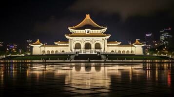 notte Visualizza di nazionale chiang kai-shek memoriale sala. generativo ai foto