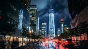 notte Visualizza di uno mondo commercio centro. generativo ai foto