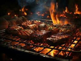 barbecue cibo bbq Hamburger griglia costolette bistecca ai generativo foto