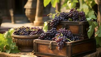 appena raccolto Uvetta frutta a partire dal giardino posto nel il scatole. generativo ai foto