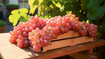 appena raccolto uva frutta a partire dal giardino posto nel il scatole. generativo ai foto