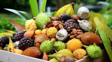 appena raccolto cupuacu frutta a partire dal giardino posto nel il scatole. generativo ai foto