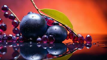 foto di acai bacca frutta metà contro un' colorato astratto sfondo. generativo ai