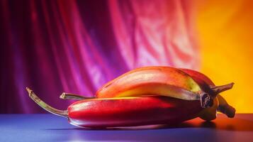 foto di vaniglia frutta metà contro un' colorato astratto sfondo. generativo ai