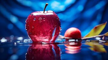 foto di acqua Mela frutta metà contro un' colorato astratto sfondo. generativo ai