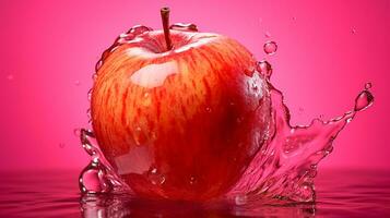 foto di rosa acqua Mela frutta metà contro un' colorato astratto sfondo. generativo ai