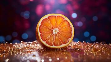 foto di satsuma frutta metà contro un' colorato astratto sfondo. generativo ai