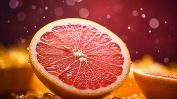 foto di pomelo frutta metà contro un' colorato astratto sfondo. generativo ai