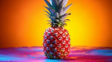 foto di ananas frutta metà contro un' colorato astratto sfondo. generativo ai
