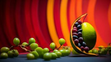 foto di moringa frutta metà contro un' colorato astratto sfondo. generativo ai