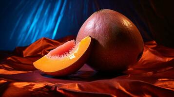 foto di mamey sapote frutta metà contro un' colorato astratto sfondo. generativo ai