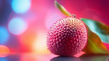 foto di lychee frutta metà contro un' colorato astratto sfondo. generativo ai